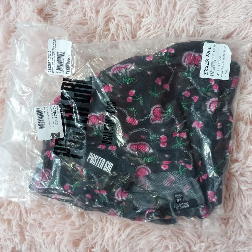 SOLD! Dolls Kill cherries ruched baby doll top! Sheer mesh kawaii cute nwt top! - Picture 6 of 13